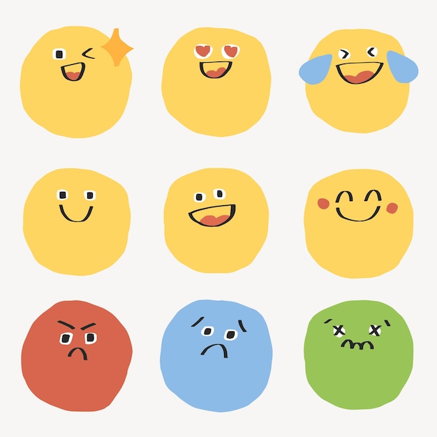 Cute doodle emoticon design element set