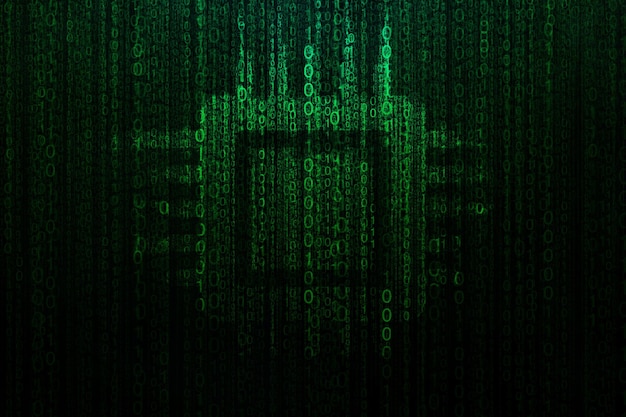 Cyber processor with green binary code technological background CPU and GPU concept AI technologies Mining and crypto creative idea