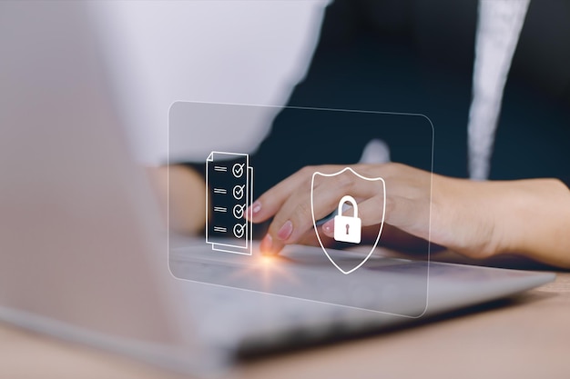 cyber security concept privacy to protect data lock icon and internet network security
