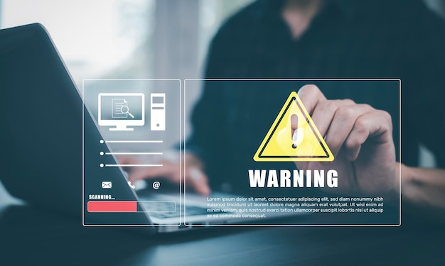 Cyber security password login online conceptEmail with laptop spam and virus computer monitor internet security Electronic send message Spam junk and emarketing Spam Email Popup Warning