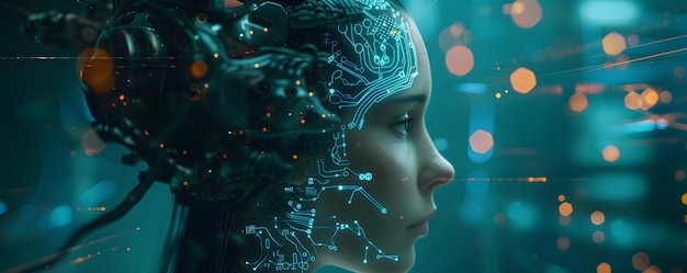 Cybernetic future human and technology fusion concept