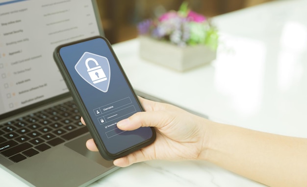 Cybersecurity concept User is logging in with a username and password public Data protection information security and encryption secure access to personal information internet security access