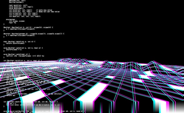 Cyberspace landscape grid Old TV screen error Photo glitch The TV signal is not working Technical problems grunge wallpaper Data decomposition 3D illustration