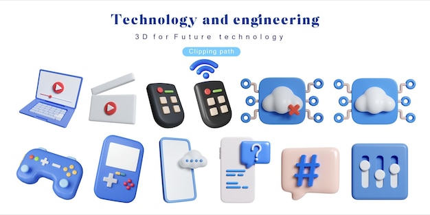 d collection of modern gadgets and electronic devices d rendering illustration