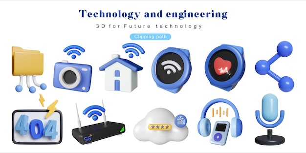 d collection of modern gadgets and electronic devices d rendering illustration