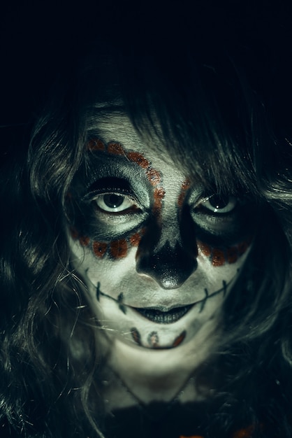 dark halloweenwoman close up portrait