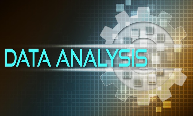 data analysis concept text on the mechanism of gears technology background