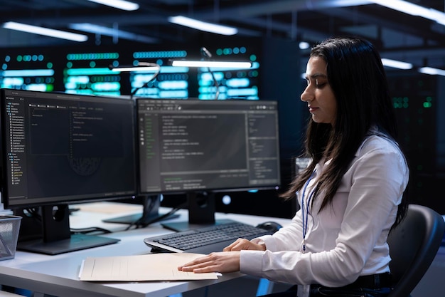data center manager checking emergency procedures documents