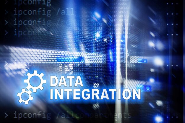 data integration information technology concept on server room background