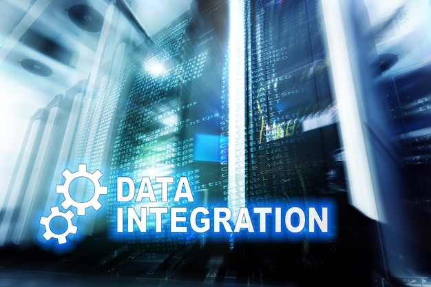 data integration information technology concept on server room background