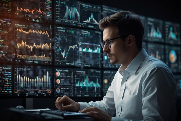 Data science and big data technology Scientist computing analysing and visualizing complex