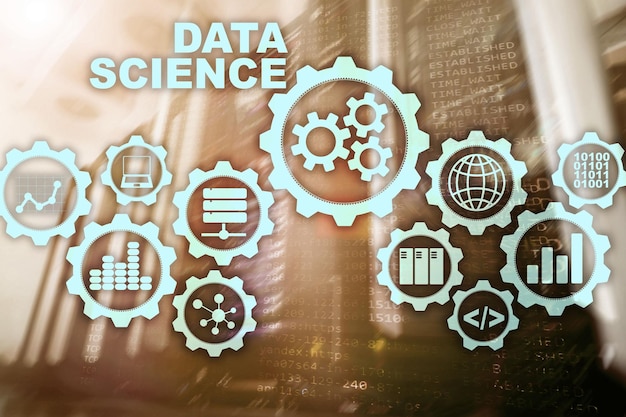 data science artificial intelligence concept futuristic supercomputer background