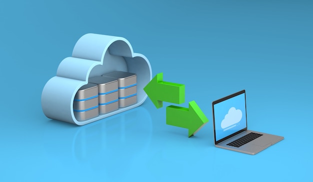 data synchronization. cloud storage. isolated on white background. 3d render.