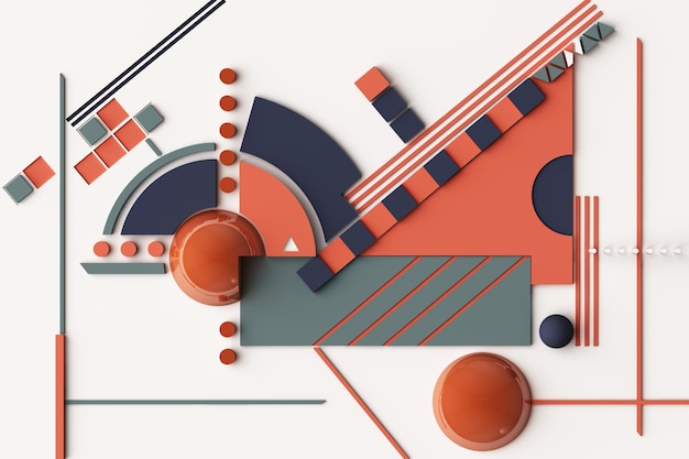 Design with composition of geometric shapes in orange and darkblue tone 3d rendering illustration