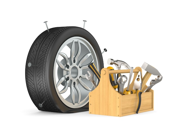 Dịch vụ xe hơi trên nền trắng. Kết xuất 3D riêng biệt