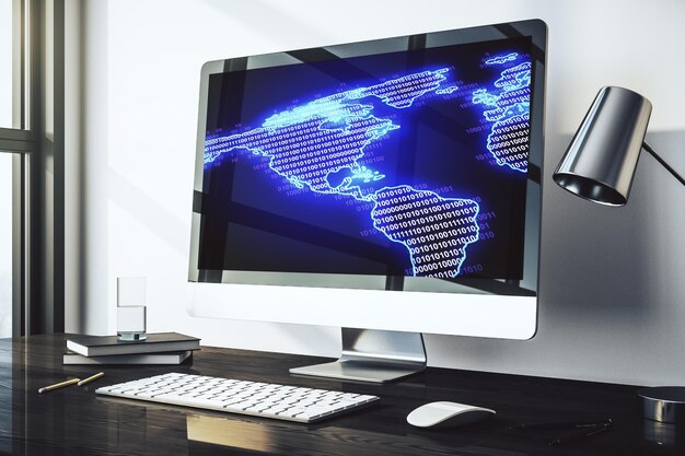 Digital America map on modern laptop screen international trading concept 3D Rendering