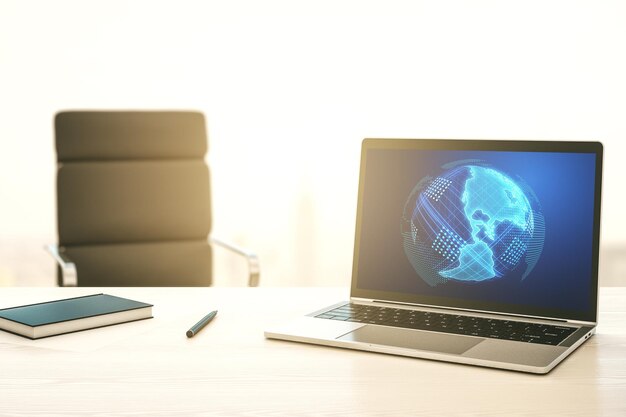 Digital America map on modern laptop screen international trading concept 3D Rendering