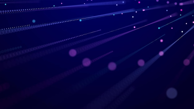 Digital background with movement of glowing particles Complex technologies of big data 3D rendering