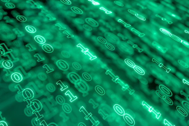 Digital binary data and streaming binary code background 3d rendering