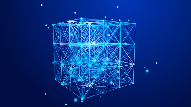 Digital blockchain concept Data storage in separate cells Abstract background with dots and lines