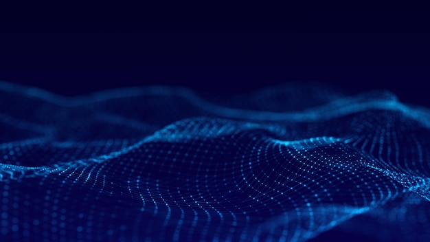 Digital blue wave of particles Abstract futuristic dynamic background Big data visualization 3D rendering