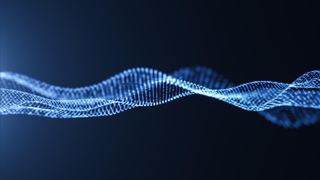 Digital blue wave particles background 3d rendering