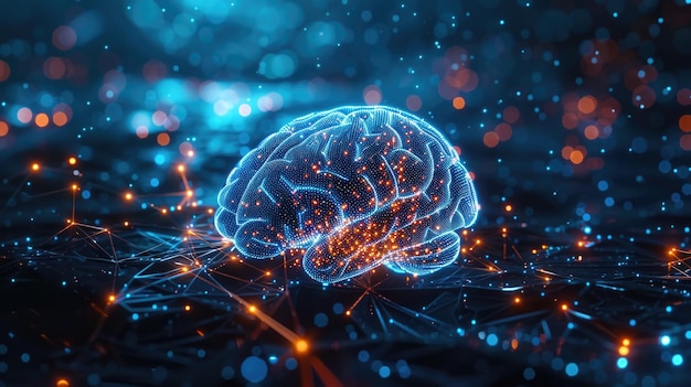 Digital brain with connected lines
