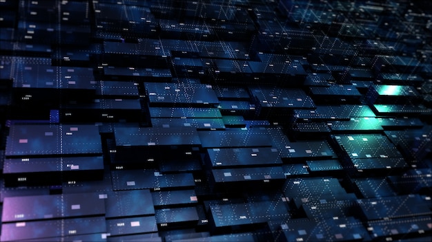 Digital cyberspace geometric background with particles and Digital data network connections.
