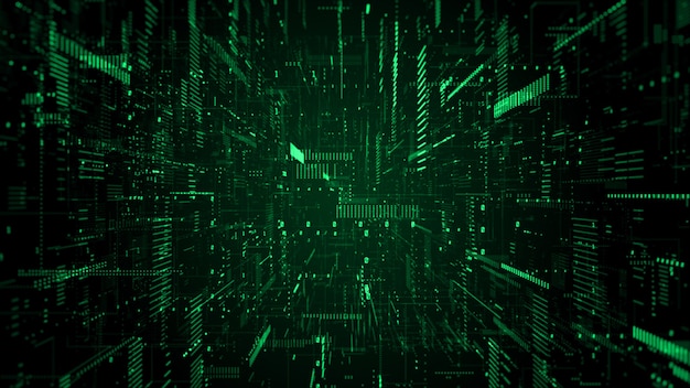 Digital Cyberspace with Particles and Digital Data Network Connections