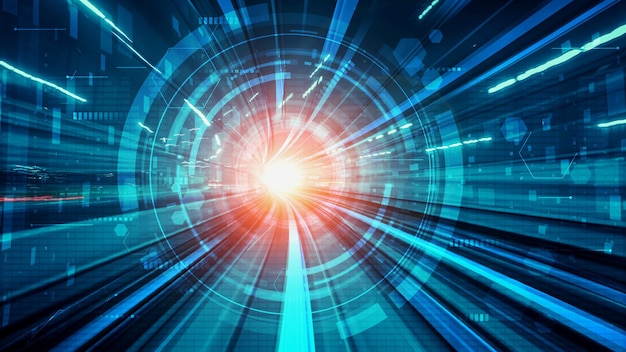 digital data flow on road in concept of cyber global communication and coding with graphic creating vision of fast speed transfer to show agile digital transformation  disruptive innovation