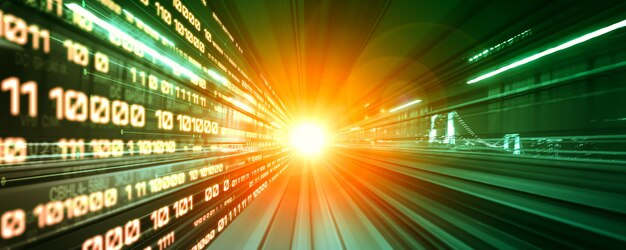 digital data flow on road with motion blur to create vision of fast speed transfer