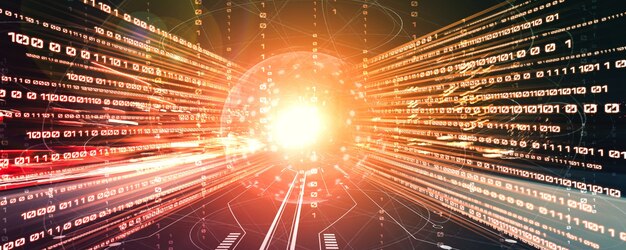 digital data flow on road with motion blur to create vision of fast speed transfer