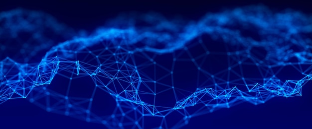 Digital dynamic cyber wave Abstract futuristic blue background with dots and lines Big data visualization 3D rendering