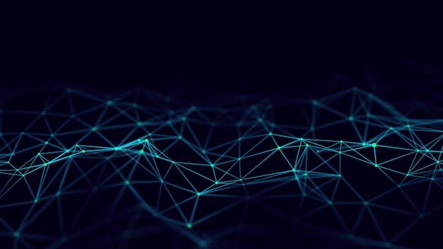 Digital dynamic cyber wave Abstract futuristic blue background with dots and lines Big data visualization 3D rendering