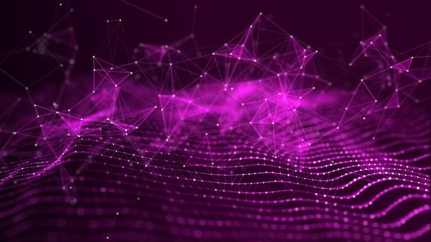 Digital dynamic wave Abstract futuristic background Network connection structure with dots and lines 3D rendering