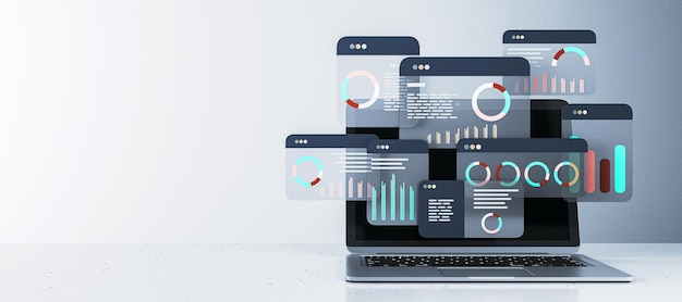 Digital financial analysis interface on a laptop screen 3D Rendering