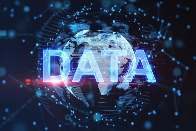 Digital globe with DATA text representing global big data connectivity Network and technology design 3D Rendering