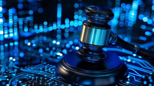digital law and cybersecurity concept with gavel