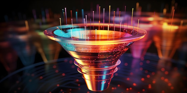 digital marketing funnel holographically displaying live data and dynamic compositions with copy space concept digital marketing funnel visualization live data dynamic compositions copy space