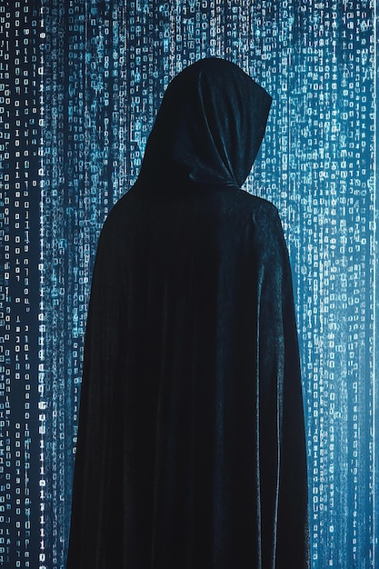 Digital network hacker computer technology data privacy binary codes generated by AI