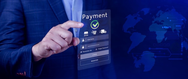 Digital online payment concept Business with online payment and shopping online payment banking Online Money Transfer Confirmed Concept online banking payment transfer