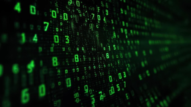 digital rain with glowing green matrix numbers on dark background transparent background