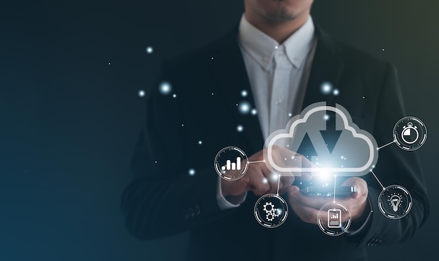 Digital transformation change management smart industryCloud technology Data storage Customer service management Networking and internet service concept