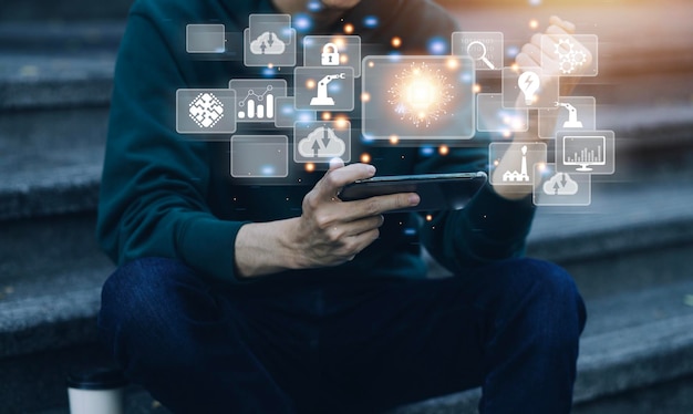 Digital transformation technology strategy digitization and digitalization of business processes and data optimize and automate operations customer service management internet and cloud computing