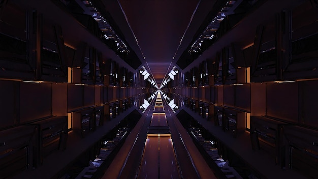 Dim tunnel with neon cross 4K UHD 3D illustration