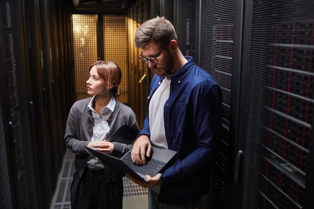 discussing technical issues in data center with colleague