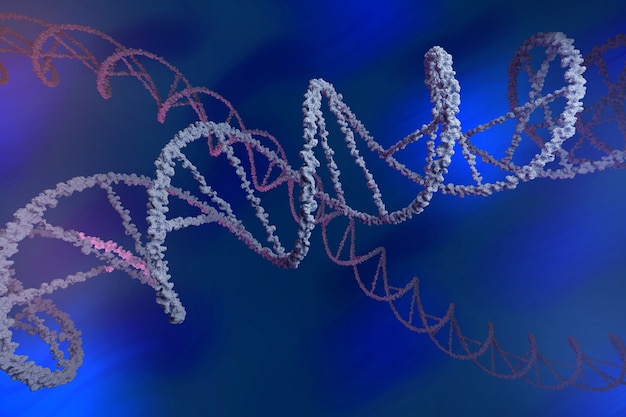 dna chains on a blue background. deoxyribonucleic molecule.