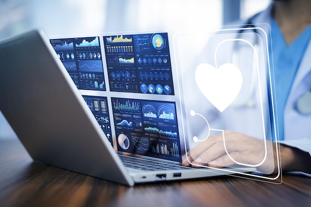 Doctor using computer backup data on Cloud Computer technology and storage online for computer computer backup storage data Internet technology backup online document backup data concept