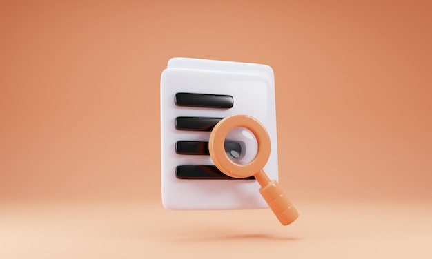 document file with magnifying glass icon 3d rendering illustration