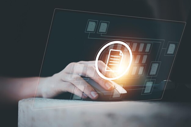 document management concept people using computer to document management concept online documentation database and digital file storage system or software records keeping database technology